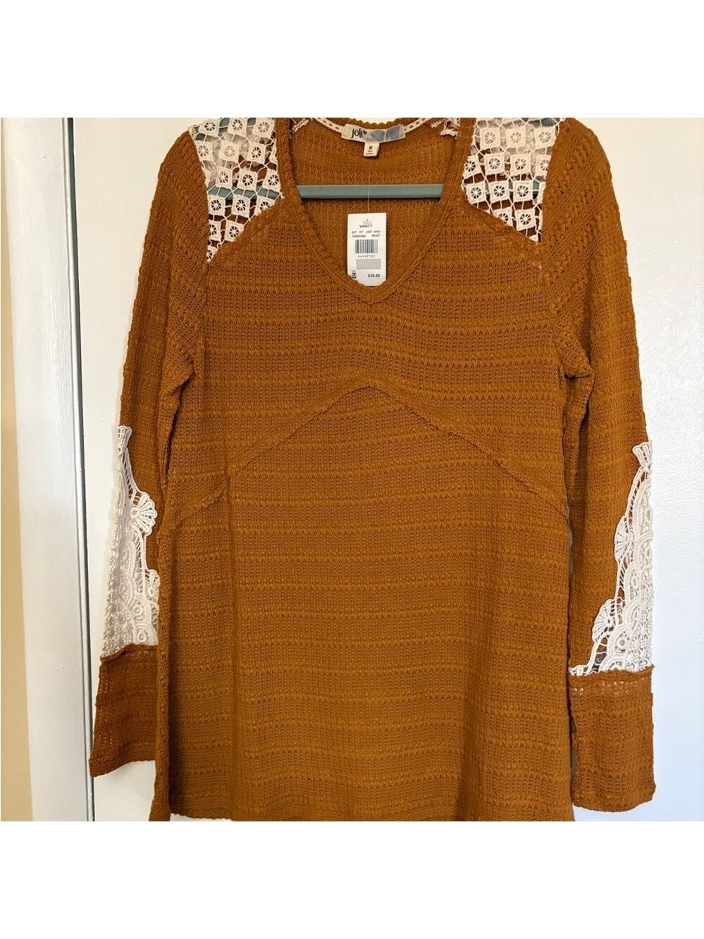 Jolt Mustard Knit Sweater with Lace Details NWT